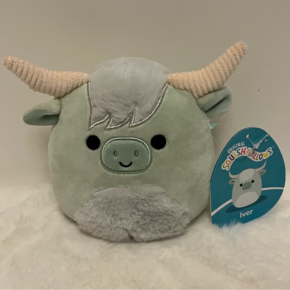 Squishmallow Iver Highland Cow 🐮, Mint Green, Easter Spring 🐰🐣🌸, 5” New